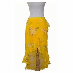 A New Day High Low Maxi Skirt Yellow Floral Size M